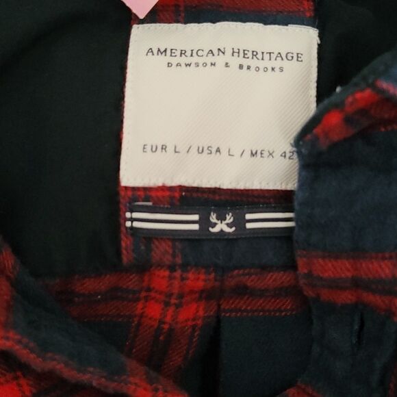 American Heritage Dawson and Brooks Slim Fit Red Plaid Flannel Shirt Men's L - Picture 5 of 12